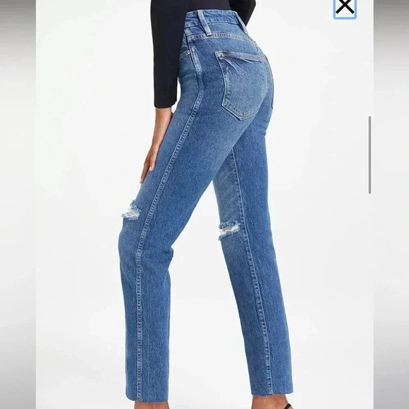 Good American Good curve straight leg jeans high rise ripped size 6/28 - Picture 3 of 14
